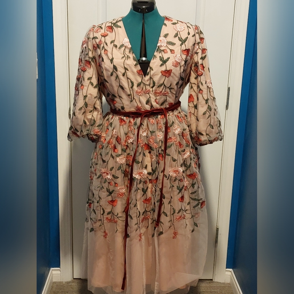 JessaKae Floral Embroidered Long Sleeve Dress